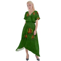 Lady Cartoon Love Her Tulips In Peace Cross Front Sharkbite Hem Maxi Dress