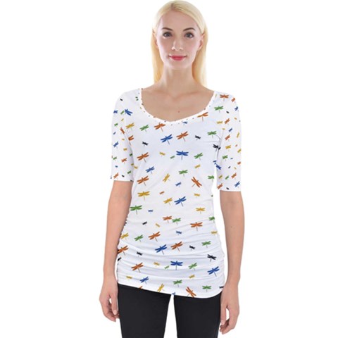 Dragonfly On White Wide Neckline Tee by JustToWear