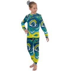 Green Vivid Marble Pattern 14 Kids  Long Sleeve Set  by goljakoff