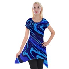 Blue Vivid Marble Pattern 16 Short Sleeve Side Drop Tunic by goljakoff