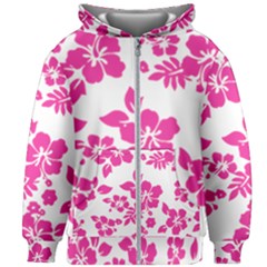 Hibiscus Pattern Pink Kids  Zipper Hoodie Without Drawstring by GrowBasket