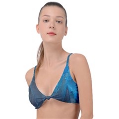 Feathery Blue Knot Up Bikini Top by LW323