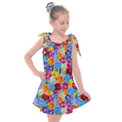 Pansies  Watercolor Flowers Kids  Tie Up Tunic Dress