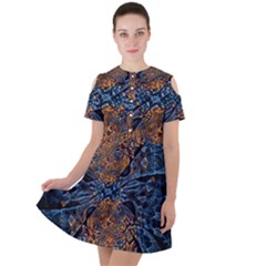 Fractal Galaxy Short Sleeve Shoulder Cut Out Dress  by MRNStudios