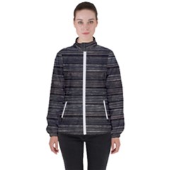 Wooden Linear Geometric Design Women s High Neck Windbreaker