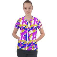 Colored Stripes Short Sleeve Zip Up Jacket by UniqueThings