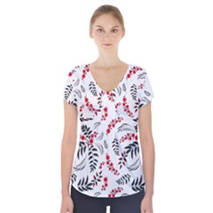 Folk Floral Pattern  Flowers Abstract Surface Design  Seamless Pattern Short Sleeve Front Detail Top by Eskimos