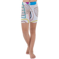 Pastel Abstract Pattern With Beige, Coffee Color Strap Kids  Lightweight Velour Capri Yoga Leggings by Casemiro