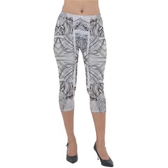 Monochrome Module Pattern Iv Lightweight Velour Capri Leggings  by kaleidomarblingart