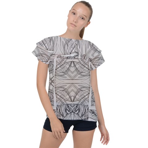 Monochrome Module Pattern Iv Ruffle Collar Chiffon Blouse by kaleidomarblingart