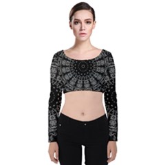 Gothic Mandala Velvet Long Sleeve Crop Top