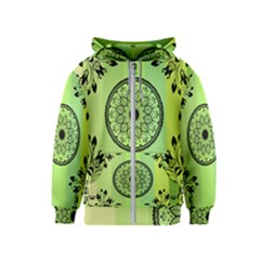 Green Grid Cute Flower Mandala Kids  Zipper Hoodie by Magicworlddreamarts1