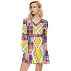 Checks Pattern Tiered Long Sleeve Mini Dress by designsbymallika