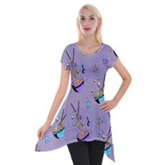 Japanese Ramen Sushi Noodles Rice Bowl Food Pattern Short Sleeve Side Drop Tunic by DinzDas