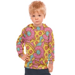 Fast Food Pizza And Donut Pattern Kids  Hooded Pullover by DinzDas