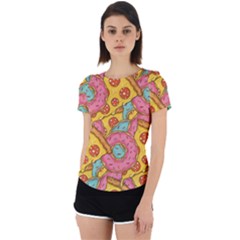 Fast Food Pizza And Donut Pattern Back Cut Out Sport Tee by DinzDas