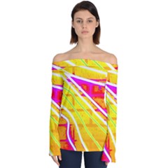 Pop Art Neon Wall Off Shoulder Long Sleeve Top by essentialimage365