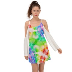 Tie Die Look Rainbow Pattern Kimono Sleeves Boho Dress by myblueskye777