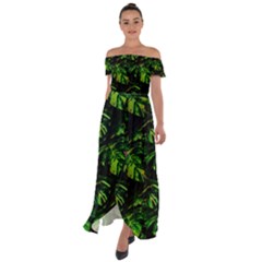 Jungle Camo Tropical Print Off Shoulder Open Front Chiffon Dress by dflcprintsclothing