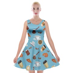 Coffee Time Velvet Skater Dress by SychEva