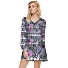 Techno Bouquet Tiered Long Sleeve Mini Dress by MRNStudios