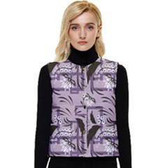 Folk Flowers Art Pattern Floral  Women s Short Button Up Puffer Vest by Eskimos