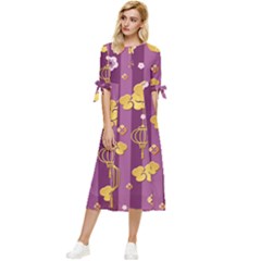 Aesthtic Pink Love Bow Sleeve Chiffon Midi Dress
