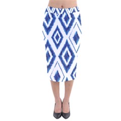 Blue Diamond Pattern Velvet Midi Pencil Skirt by designsbymallika