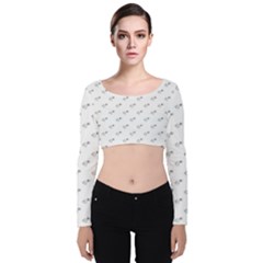 Stylized Bird Cartoon Drawing Pattern Velvet Long Sleeve Crop Top by dflcprintsclothing
