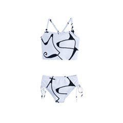 Black And White Abstract Linear Decorative Art Girls  Tankini Swimsuit