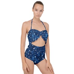 Dark Blue Stars Scallop Top Cut Out Swimsuit