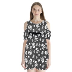 Skull And Cross Bone On Black Background Shoulder Cutout Velvet One Piece