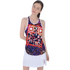 Root Humanity Bar And Qr Code In Flash Orange And Purple Racer Back Mesh Tank Top by WetdryvacsLair