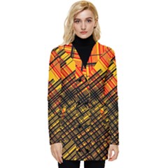 Root Humanity Orange Yellow And Black Button Up Hooded Coat 