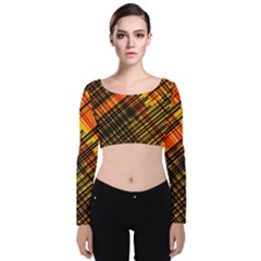 Root Humanity Orange Yellow And Black Velvet Long Sleeve Crop Top by WetdryvacsLair