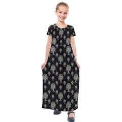 Funny Monsters Motif Drawing Pattern Kids  Short Sleeve Maxi Dress by dflcprintsclothing