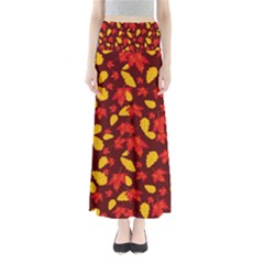 Autumn Pattern,oak And Maple On Burgundy Full Length Maxi Skirt by Daria3107