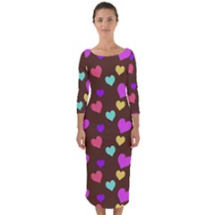 Colorfull Hearts On Choclate Quarter Sleeve Midi Bodycon Dress by Daria3107