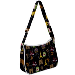 Paris Street Pattern On Black Zip Up Shoulder Bag by Daria3107