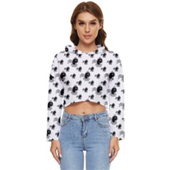Sketchy Style Black Birds Motif Pattern Women s Lightweight Cropped Hoodie by dflcprintsclothing