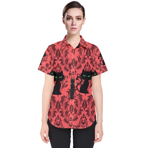 Cat Pattern Women s Short Sleeve Shirt by NerdySparkleGoth