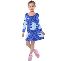 Ghost Pattern Kids  Long Sleeve Velvet Dress by InPlainSightStyle