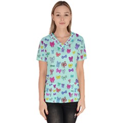 Bows On Blue Women s V-neck Scrub Top