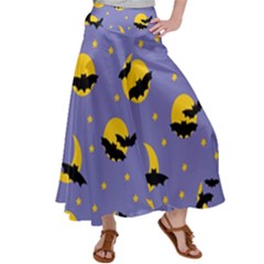 Bats With Yellow Moon Satin Palazzo Pants by SychEva
