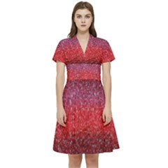 Red Sequins Short Sleeve Waist Detail Dress by SychEva