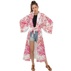 Red Splashes On A White Background Maxi Kimono by SychEva