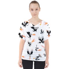 Dragon-phoenix-fire-bird-ancient V-neck Dolman Drape Top