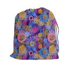 Multicolored Splashes And Watercolor Circles On A Dark Background Drawstring Pouch (2xl)