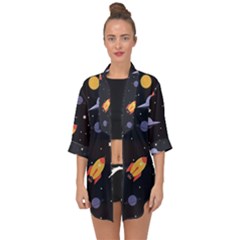 Cosmos Rockets Spaceships Ufos Open Front Chiffon Kimono by Amaryn4rt