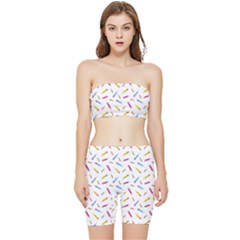 Multicolored Pencils And Erasers Stretch Shorts And Tube Top Set by SychEva